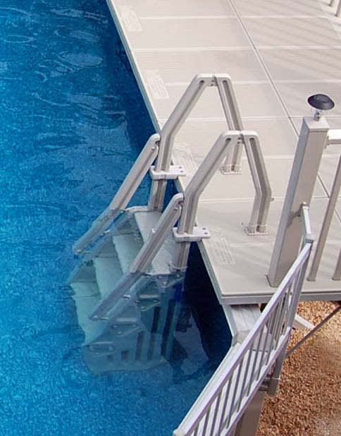 Vinyl Works Deluxe Adjustable 24" A/G Pool Step Ladder Entry System w/ Non-Slip Steps, Taupe | IN-24-T