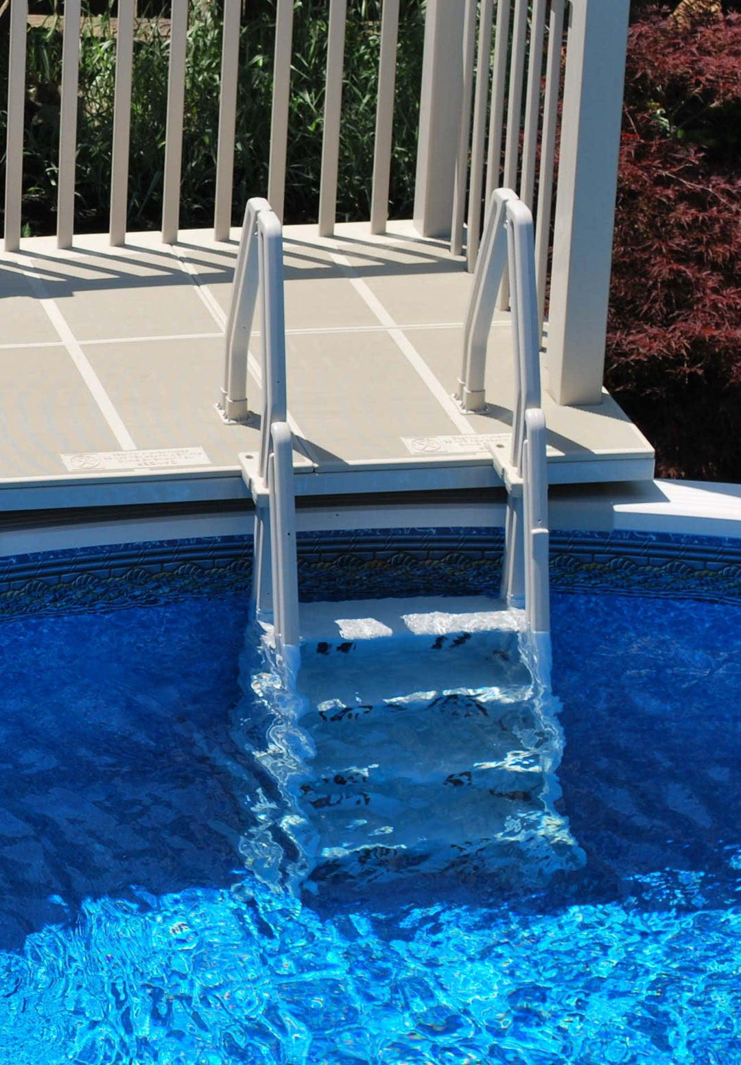 Vinyl Works Deluxe Adjustable 24" A/G Pool Step Ladder Entry System w/ Non-Slip Steps, Taupe | IN-24-T