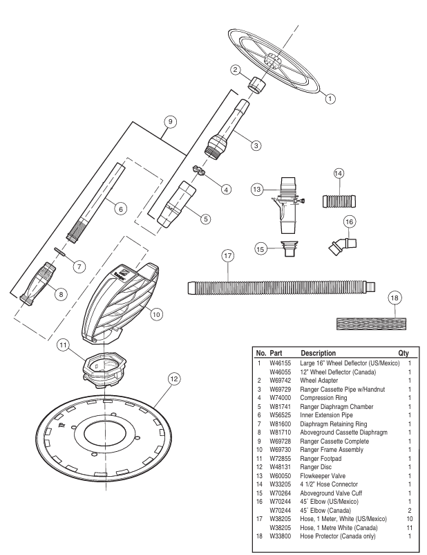 Zodiac Ranger A/G Suction Pool Cleaner, 32' Feed Hose, AG Disc | W01698