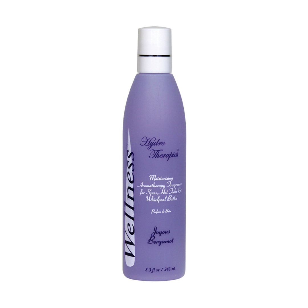 Wellness 8oz liquid aromatherapy bottle in lavender color with white cap and black decorative text on front