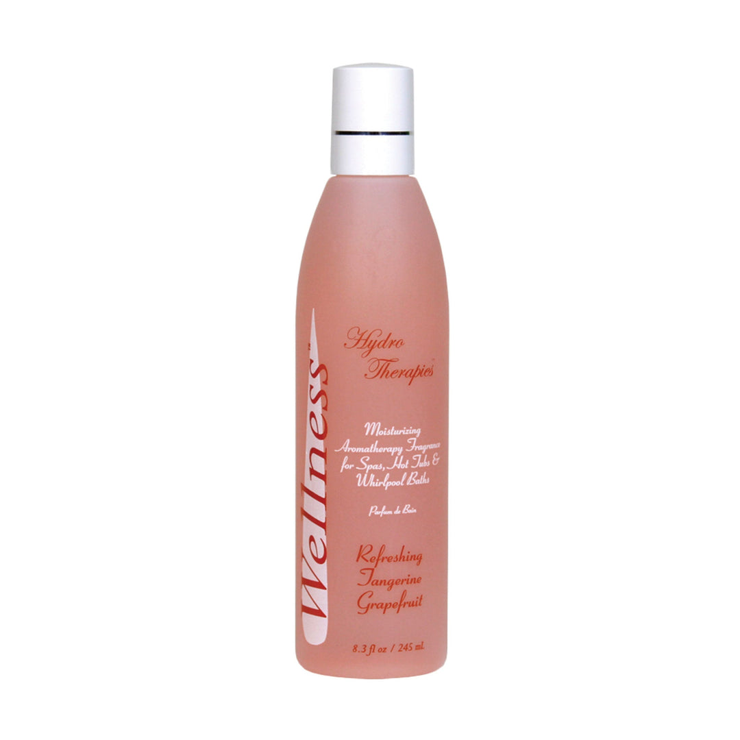 Wellness 8oz liquid aromatherapy bottle in frosted pink with white and red text featuring refreshing tangerine grapefruit scent