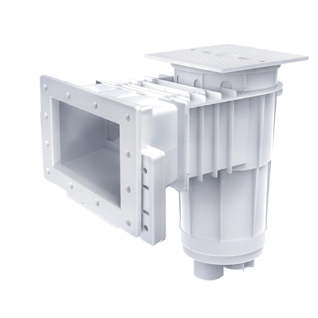 CMP Vinyl Liner Skimmer Deluxe with Skim-Vac, Regular Mouth, Square Cover, Dual Port, White | 25160-010-200