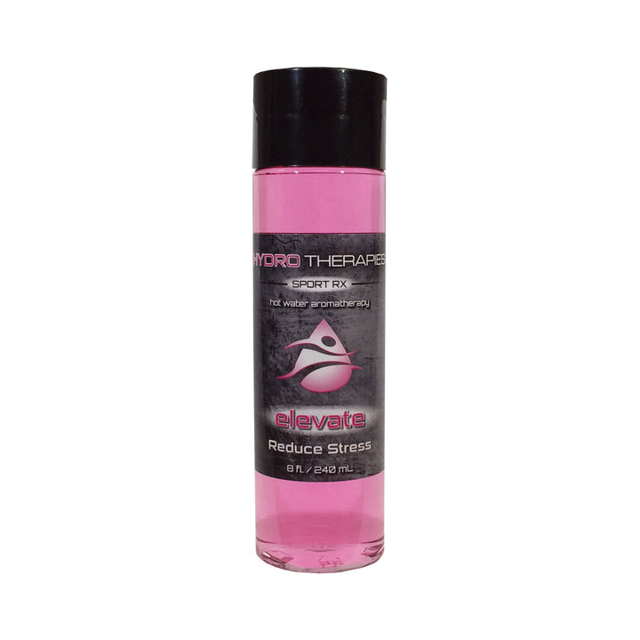 HydroTherapies 8oz Sport Rx Liquids by Insparation Inc showing clear cylindrical bottle with pink liquid and black cap with label highlighting reduce stress