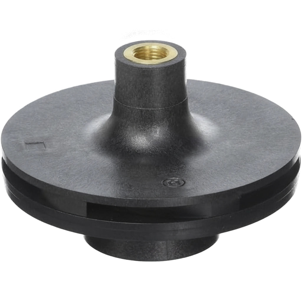Hayward SPX2707CM 1.0 HP impeller, black plastic disc with brass-threaded center hub and vanes.