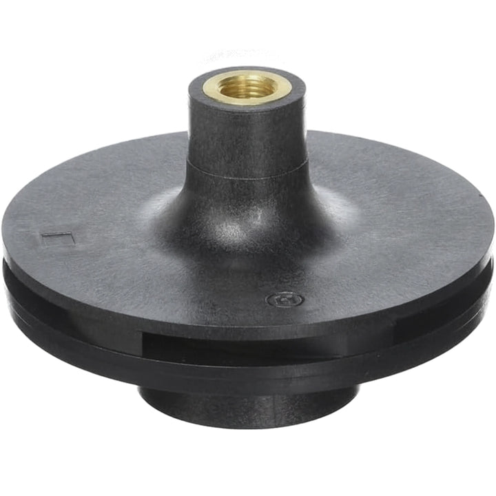 Hayward SPX2707CM 1.0 HP impeller, black plastic disc with brass-threaded center hub and vanes.