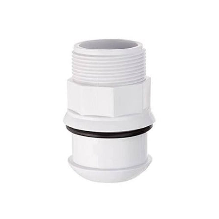 White PVC threaded male end union fitting with black rubber O-ring, Hayward SP1486, shown upright.