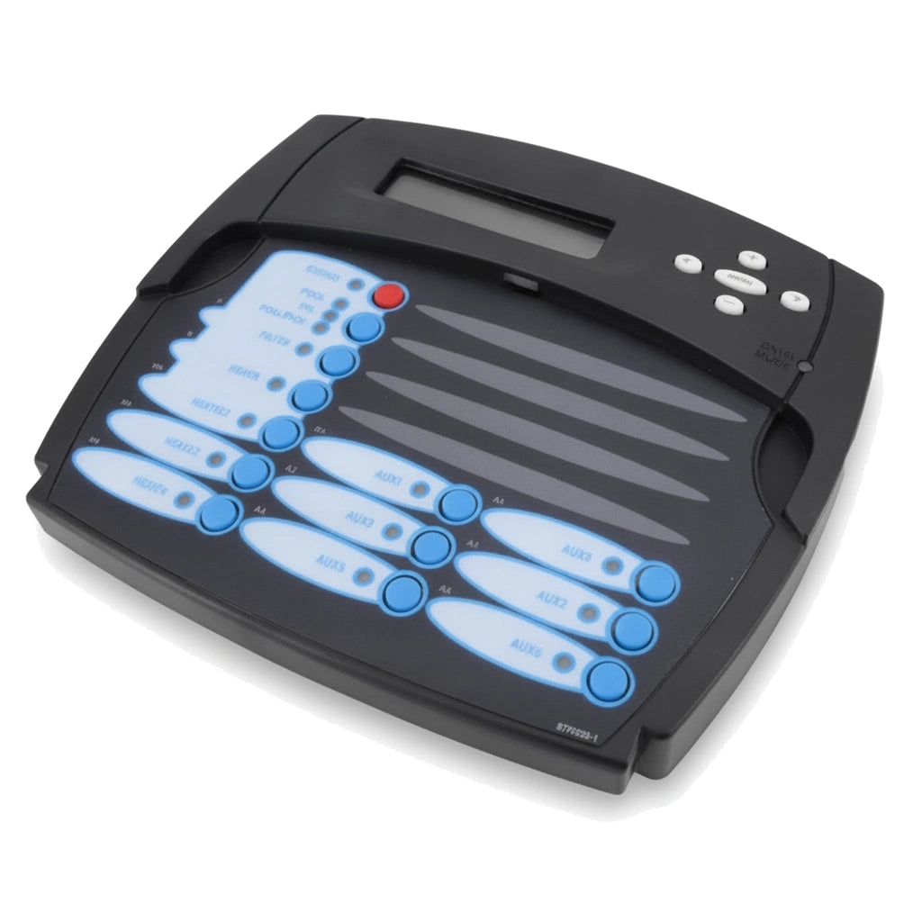 Hayward AquaLogic P-8 local display keypad, black control panel with blue buttons and LCD screen, GLX-LOCAL-PS-8.
