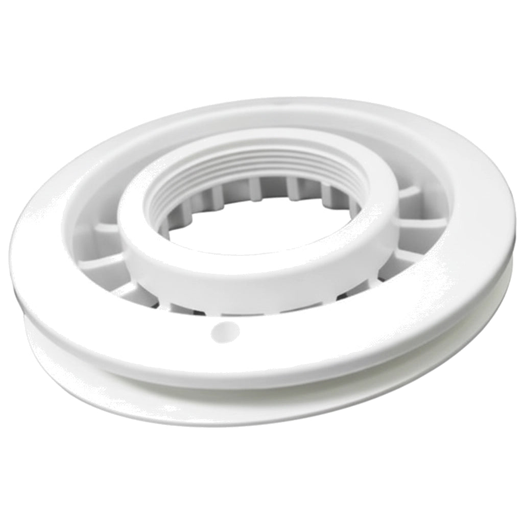 White plastic Hayward SPX1450BG bulkhead fitting with internal threads, spoke-like ribs, and round gasket seat.