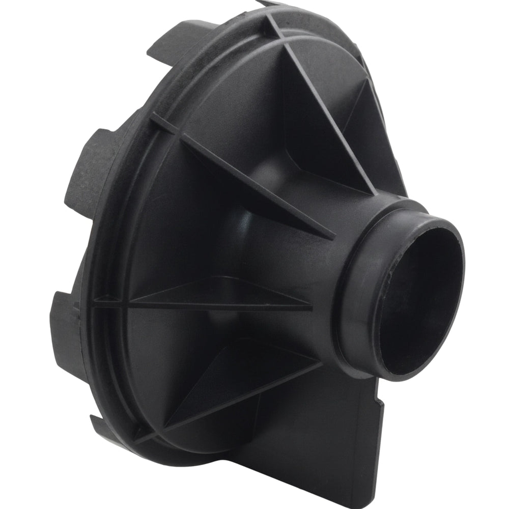 Black plastic Hayward diffuser SPX1616B with cone-shaped ribbed body and round discharge outlet.