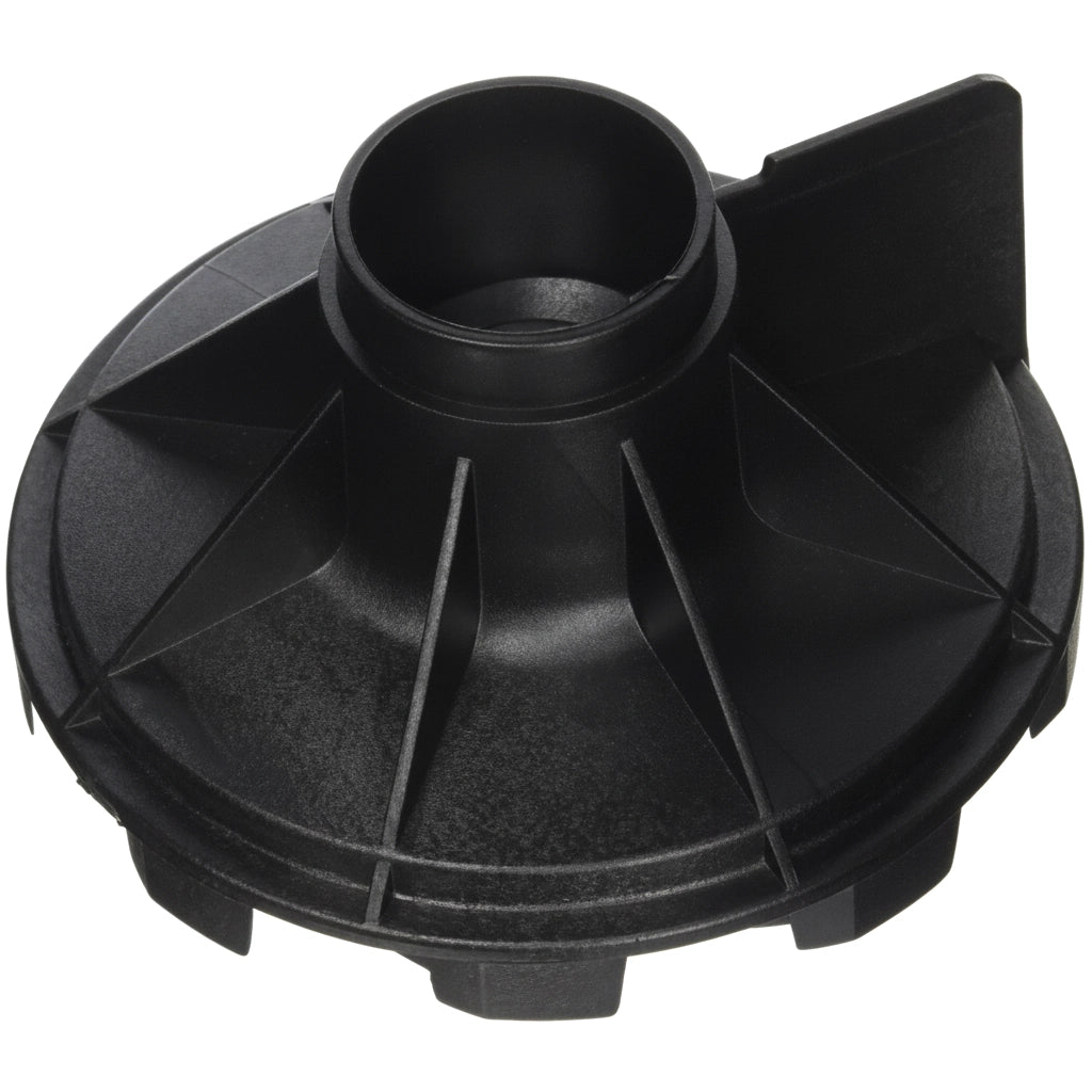 Black plastic Hayward SPX1616B diffuser with center bore and radial vanes, angled top mounting tab.