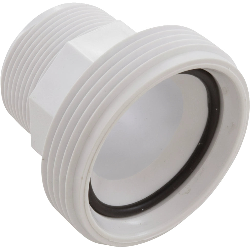 White plastic Hayward End Connector SPX1480B with external threads and black rubber O-ring, angled view.