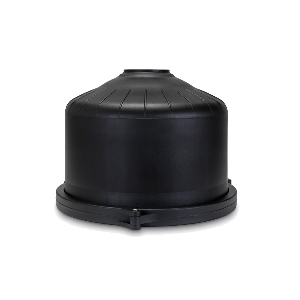 Hayward DEX4820BTC black dome-shaped filter head with integrated clamp ring, side view on white background