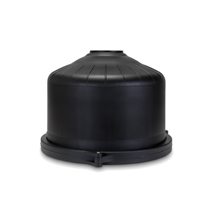 Hayward DEX4820BTC black dome-shaped filter head with integrated clamp ring, side view on white background
