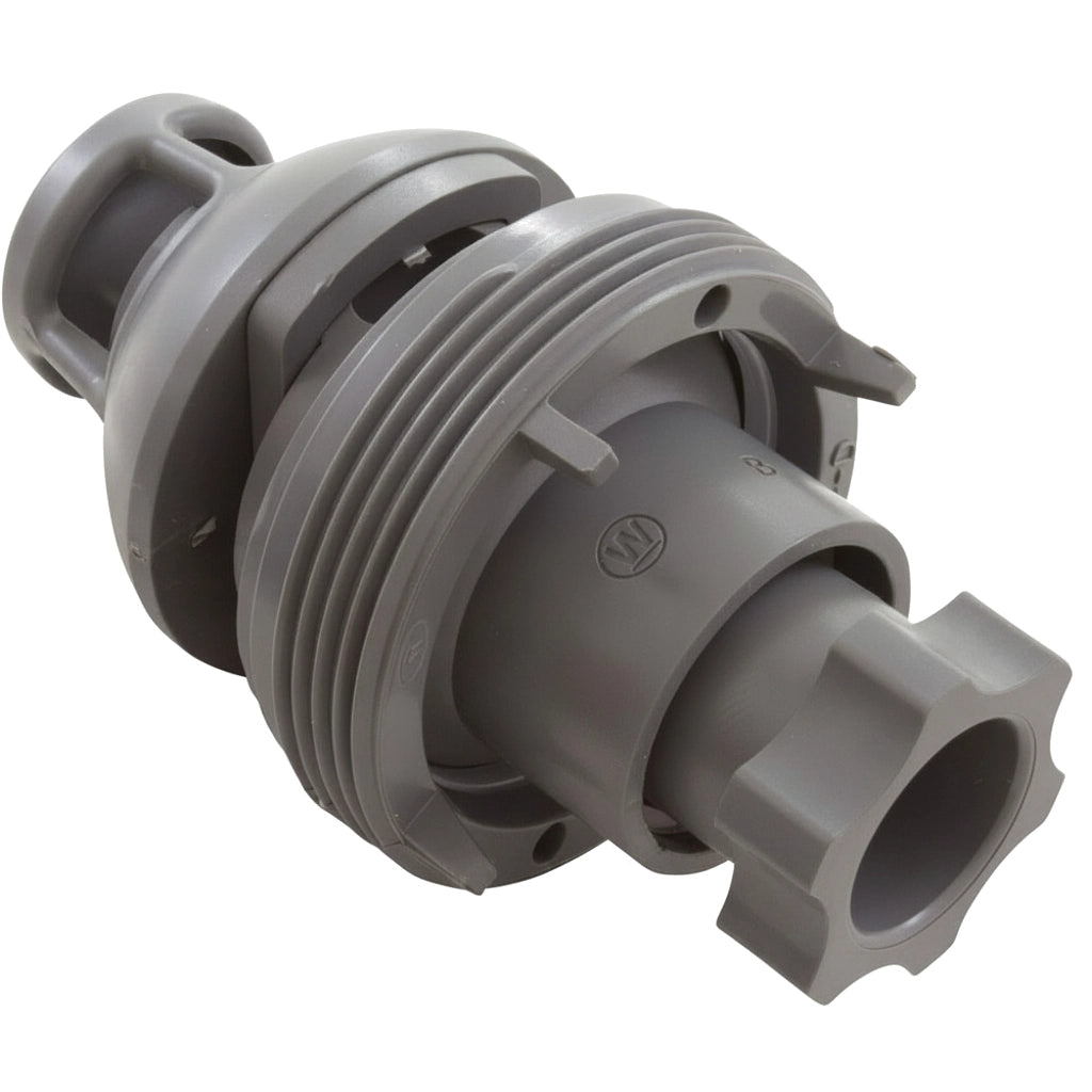 Hayward Jet-Air III Vari-Flo Nozzle Assembly in dark gray plastic, threaded body with scalloped turn knob visible.