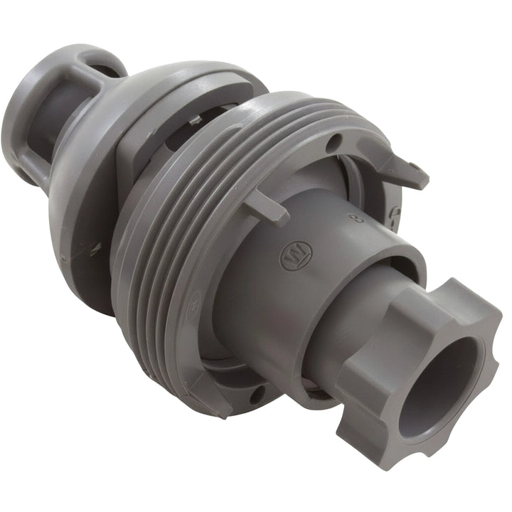 Hayward Jet-Air III Vari-Flo Nozzle Assembly in dark gray plastic, threaded body with scalloped turn knob visible.
