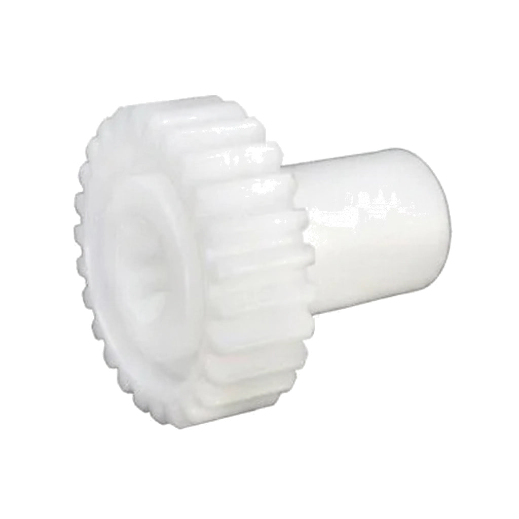White plastic Hayward PVXH007 large drive gear with toothed wheel and center shaft, shown at an angle.