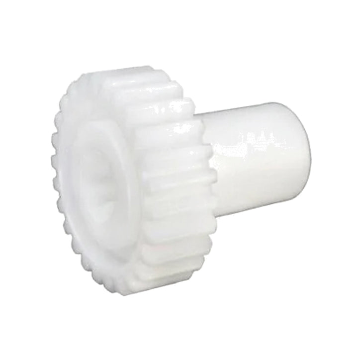 White plastic Hayward PVXH007 large drive gear with toothed wheel and center shaft, shown at an angle.