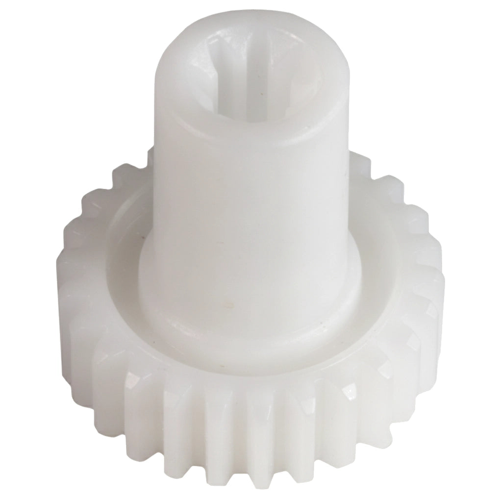 White plastic Hayward PVXH007 large gear drive with raised center hub and splined bore, shown against white background.