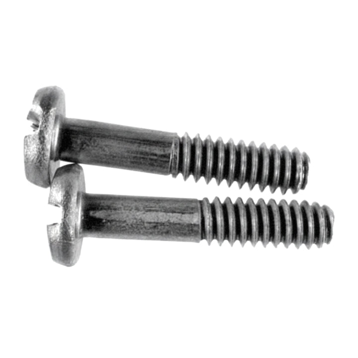 Two metal slotted round-head screws with coarse threads, Hayward Main Drain Screw Machine WGX1030Z2AM.