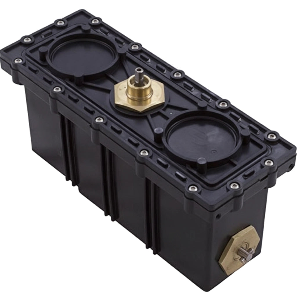 Hayward RCX43000 motor unit, black rectangular housing with brass drive shaft and screws, TigerShark cleaner part.