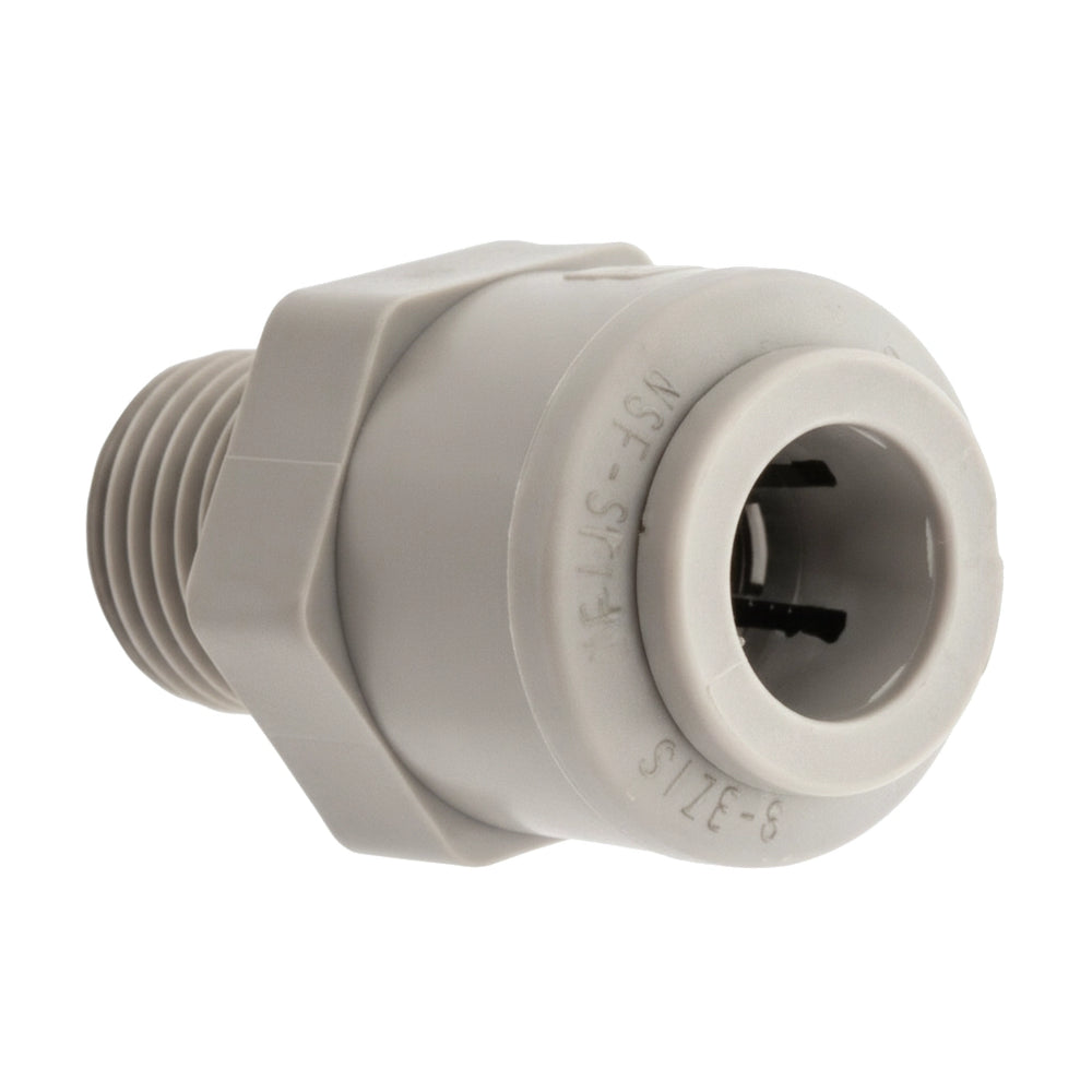 Gray plastic Hayward SpeedFit Connector CAX-20253 with threaded end and push-to-connect fitting opening.