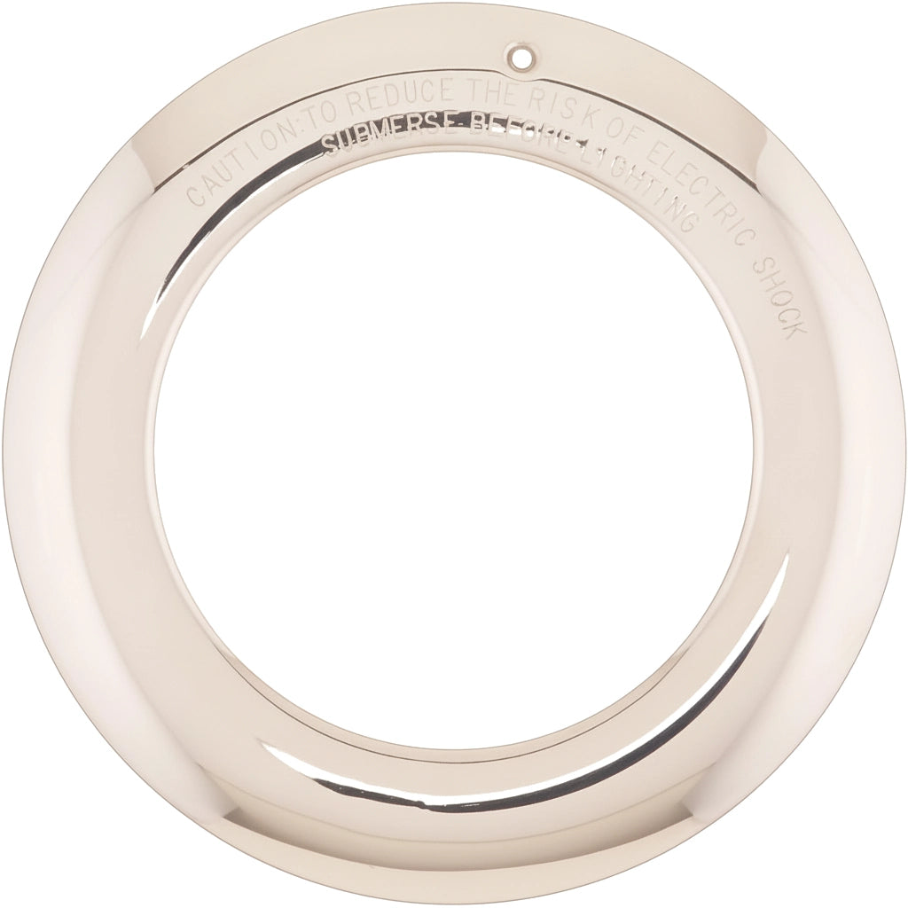 Hayward SPX0580AS stainless steel face plate, round trim ring with engraved electric shock caution text.