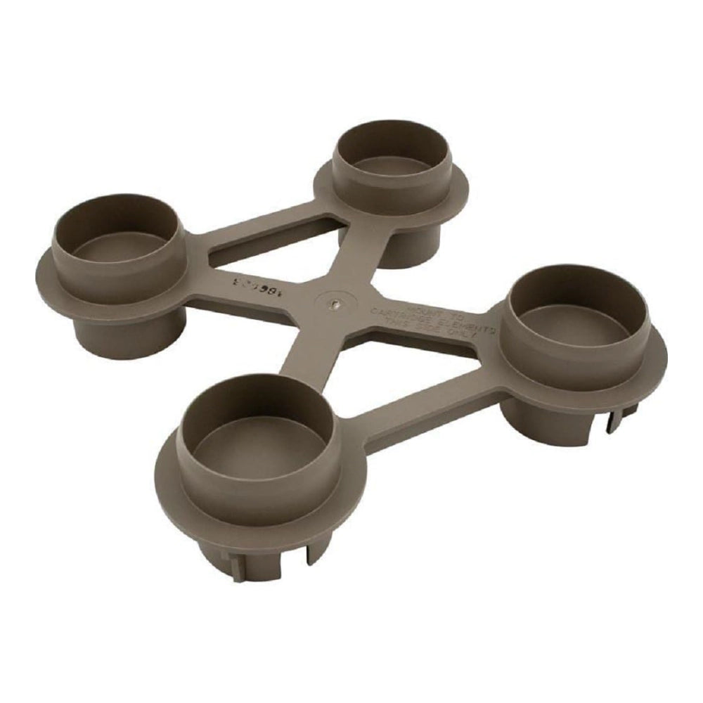 Tan plastic X-shaped Hayward CX5020DA top closure plate with four cartridge sockets, molded mounting text visible.