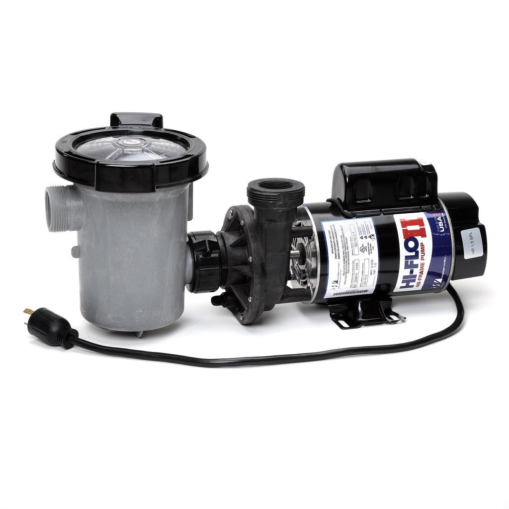 Waterway 2 HP Hi-Flo 2 dual-speed above ground pump with grey strainer basket and black motor housing with twist-lock cord