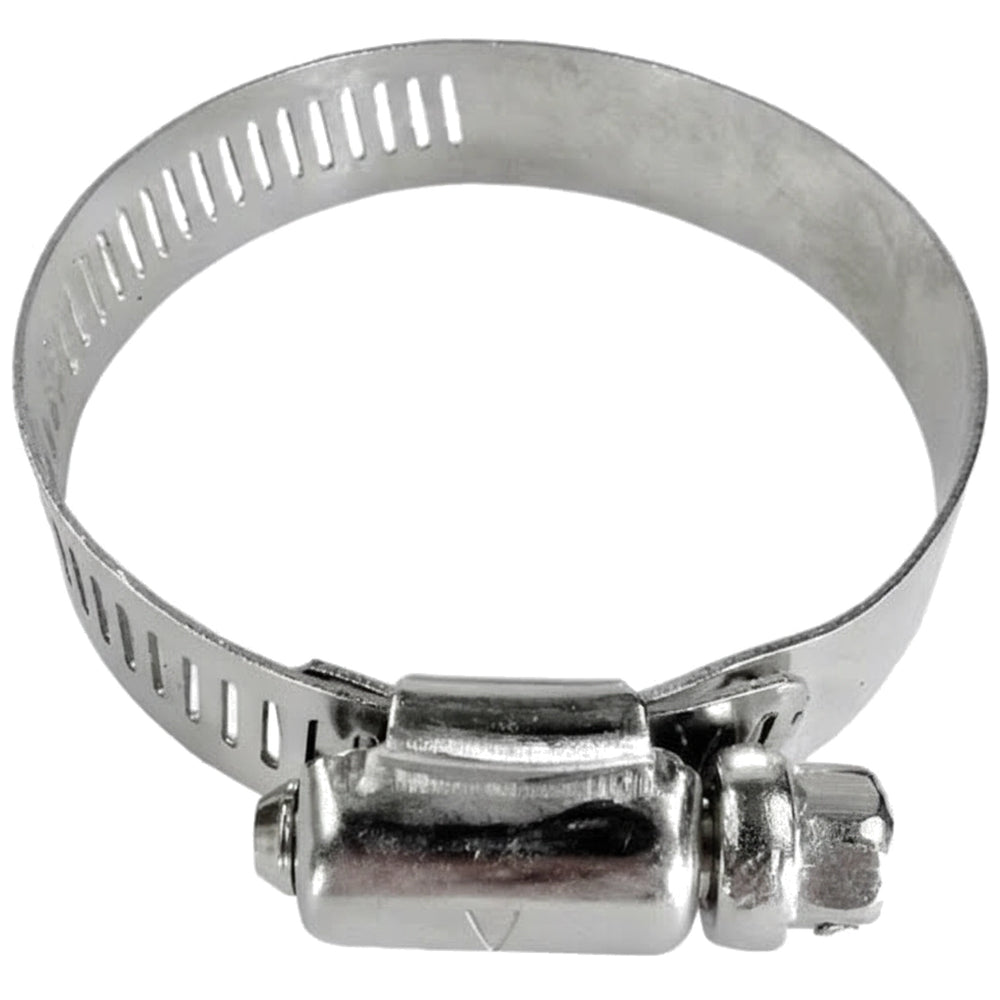 Hayward Hose Clamp 1 1/2in, round stainless steel band with worm-gear screw and slotted perforations.