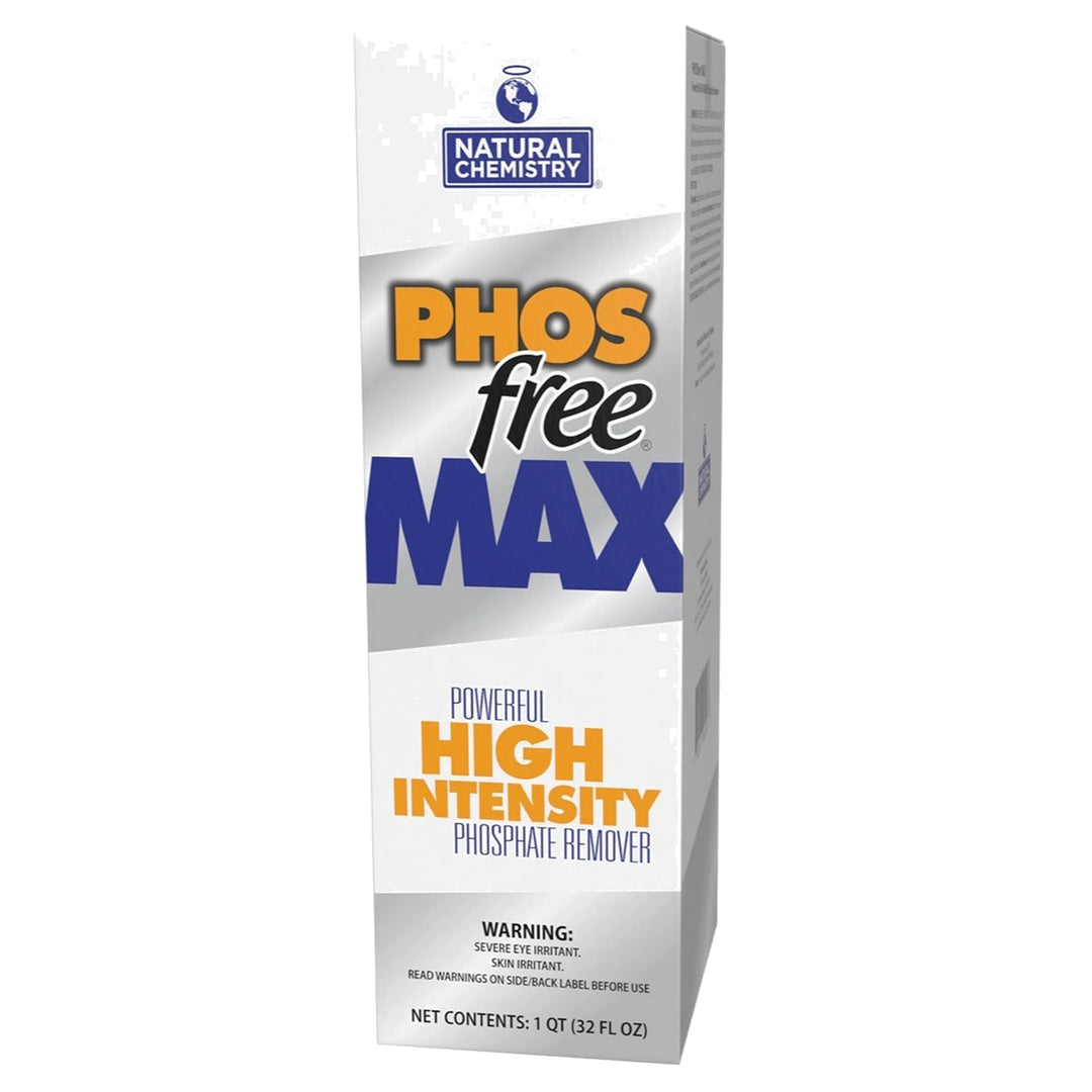 Tall white and silver rectangular box with Natural Chemistry logo and text highlighting a powerful high intensity phosphate remover