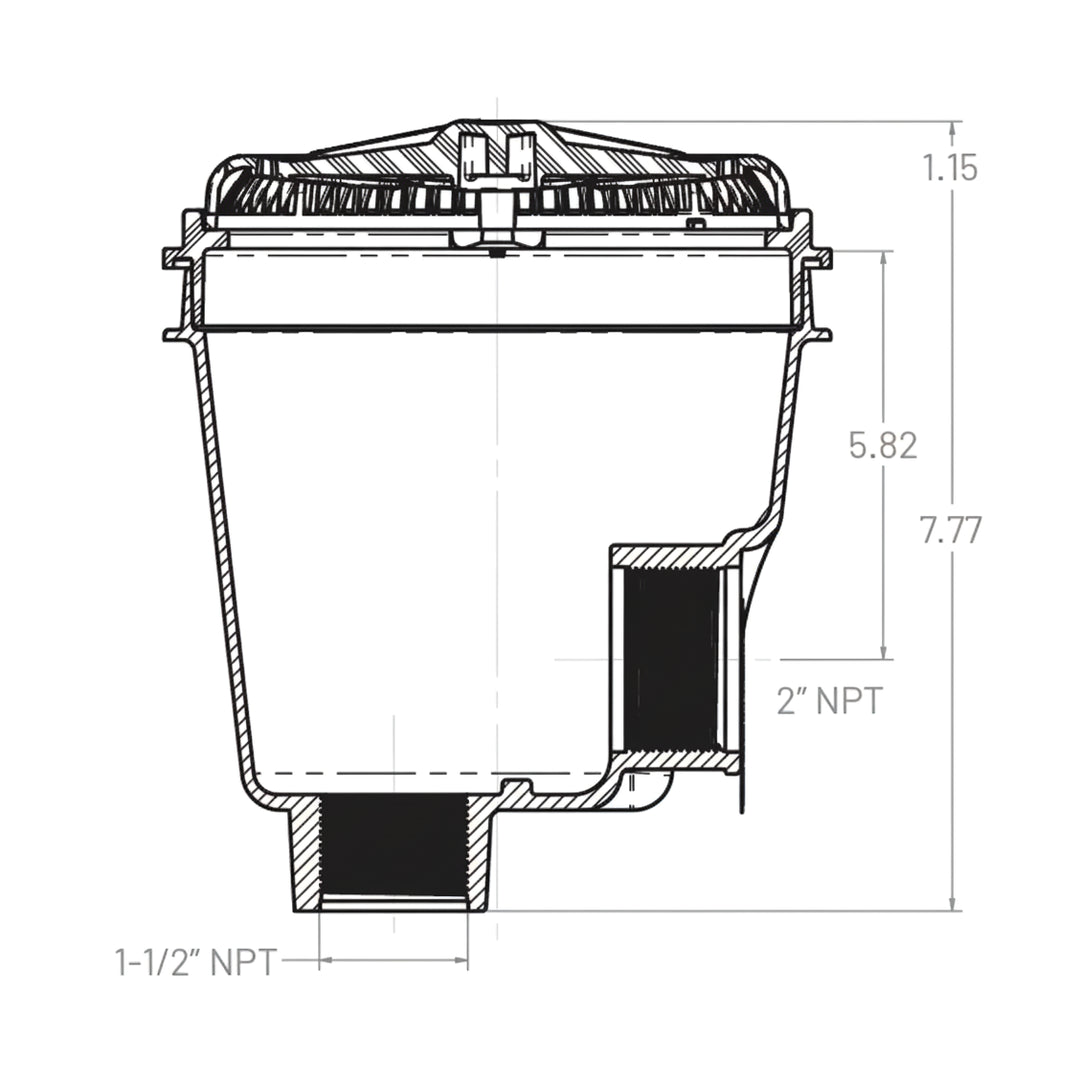Pentair 8" StarGuard Main Drains with 2" Side & 1-1/2", Bottom Ports ABS Sump with Ring & Cover, Black | 500111