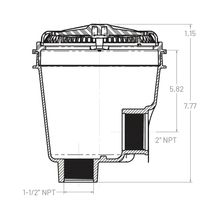 Pentair 8" StarGuard Main Drains with 2" Side & 1-1/2", Bottom Ports ABS Sump with Ring & Cover, Black | 500111