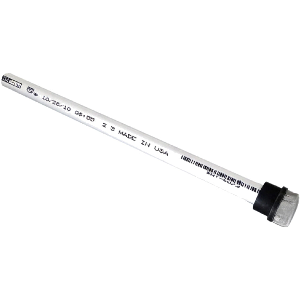 Pentair 170030 air bleed tube assembly, white rigid tube with black end cap, printed markings along length