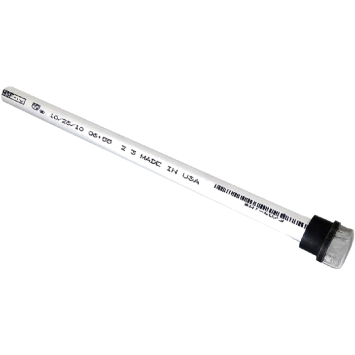 Pentair 170030 air bleed tube assembly, white rigid tube with black end cap, printed markings along length