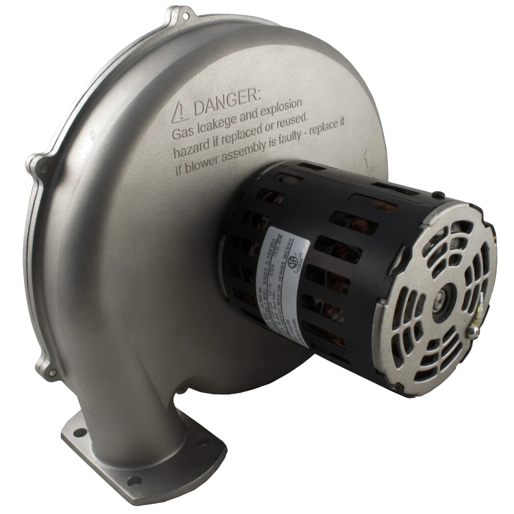 Pentair 77707-0254 air blower kit with metal snail-shaped housing and black motor, printed danger label visible.