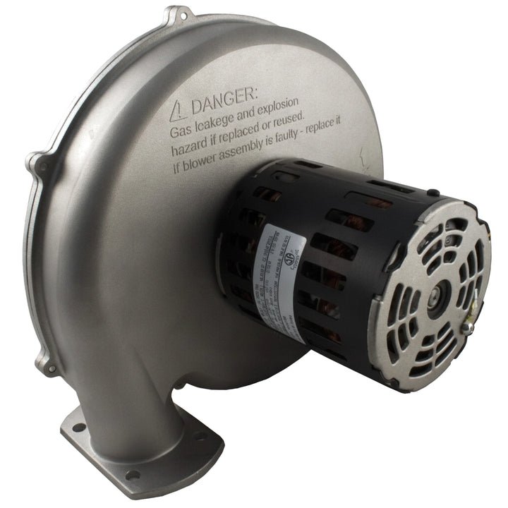 Pentair 77707-0254 air blower kit with metal snail-shaped housing and black motor, printed danger label visible.
