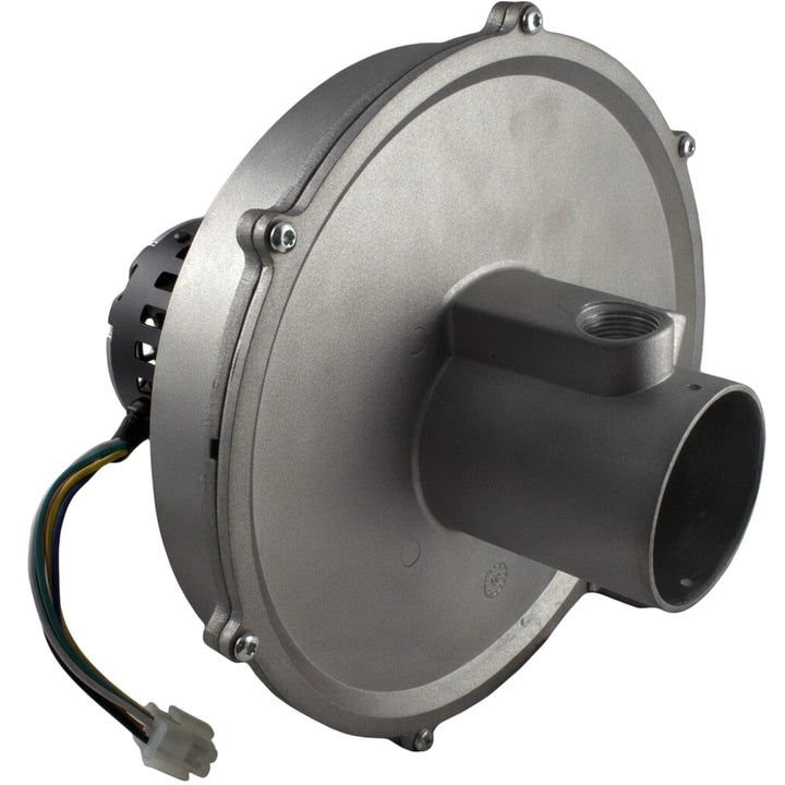 Pentair MasterTemp air blower kit, round metal housing with exhaust outlet and multi-color wire harness.