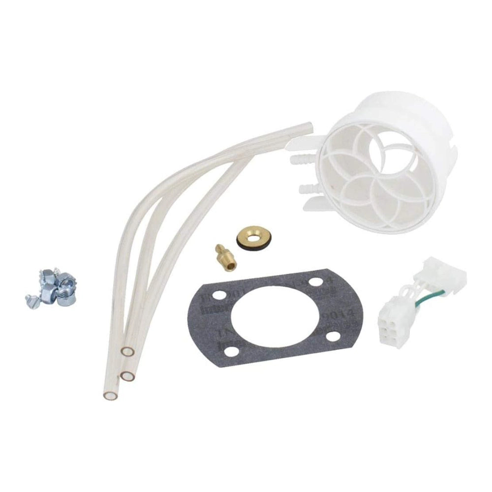 Pentair 77707-0252 air blower kit parts: white blower housing, tubing, gasket, brass fitting, wire connector