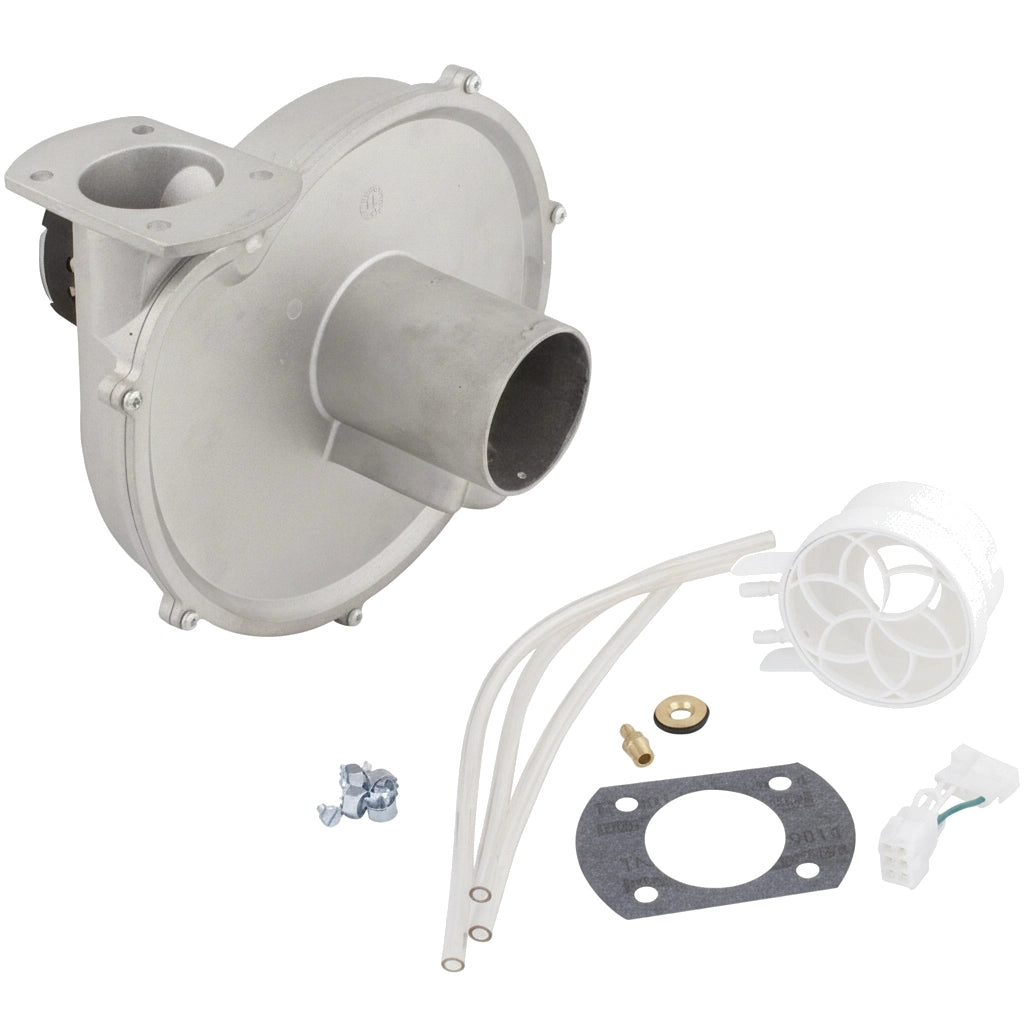 Pentair 77707-0252 air blower kit with metal blower housing, tubing, gasket, filter cage, and wiring connector.