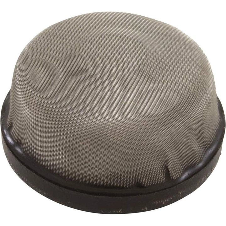round metal air relief strainer with fine mesh dome and black rim around base