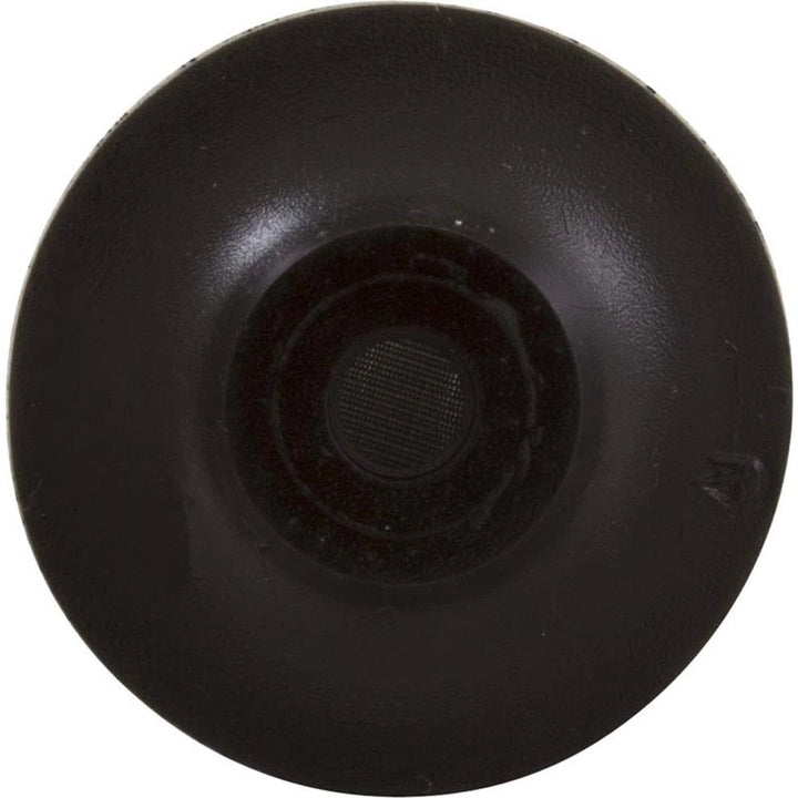circular black air relief strainer component with a central mesh area and smooth textured surface