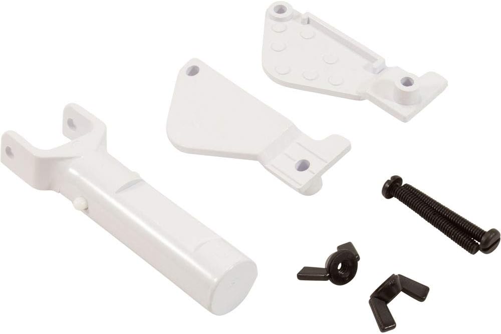 Set of white plastic parts including tubular and flat pieces along with black screws and small black components