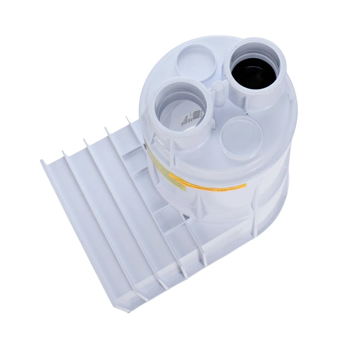 white plastic Pentair Bermuda skimmer with two slip ports and vertical fin slots for gunite pool installation