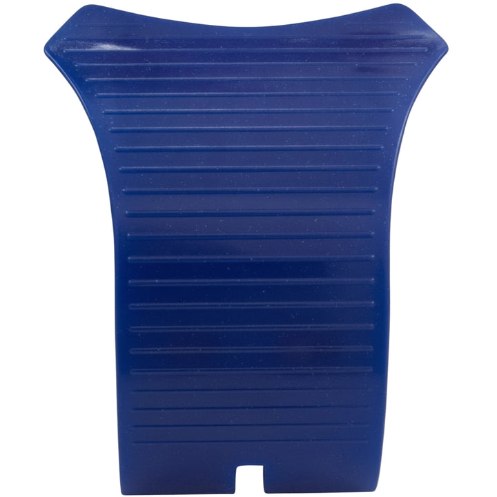 Blue plastic buckle from Pentair Buckle Kit 360284, ribbed panel with notched bottom edge for Rebel pool cleaners.