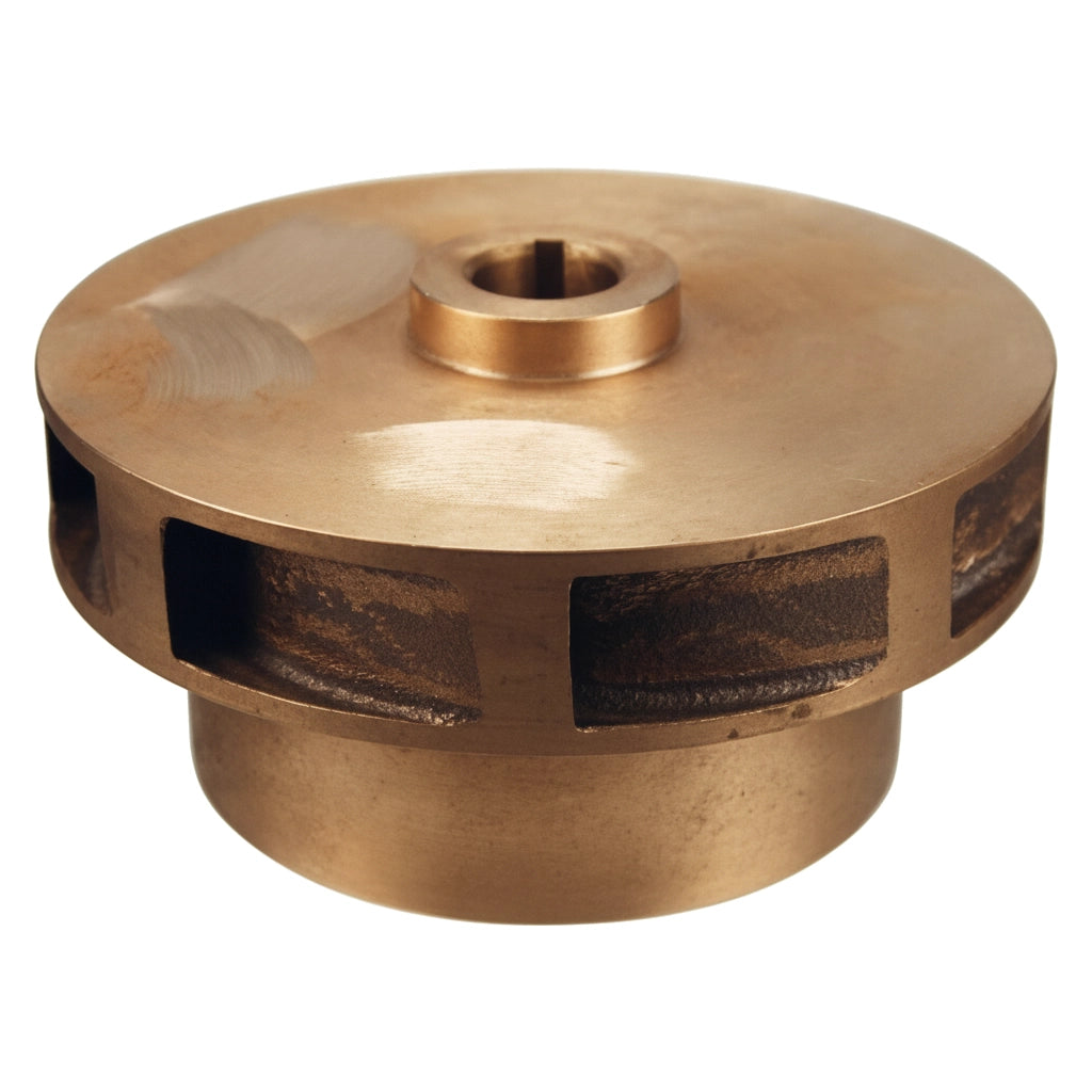 Bronze Pentair C-Series pump impeller 073831 with vaned sides and center shaft bore, shown against white background