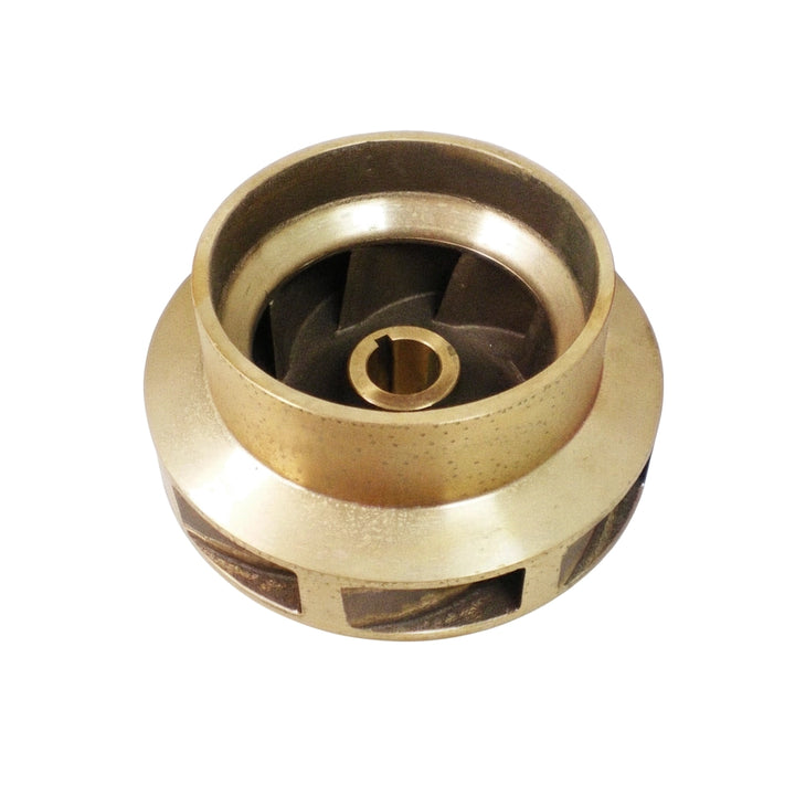 Brass-colored Pentair C-Series pump impeller 073831 with curved vanes and central shaft bore, shown from the front.