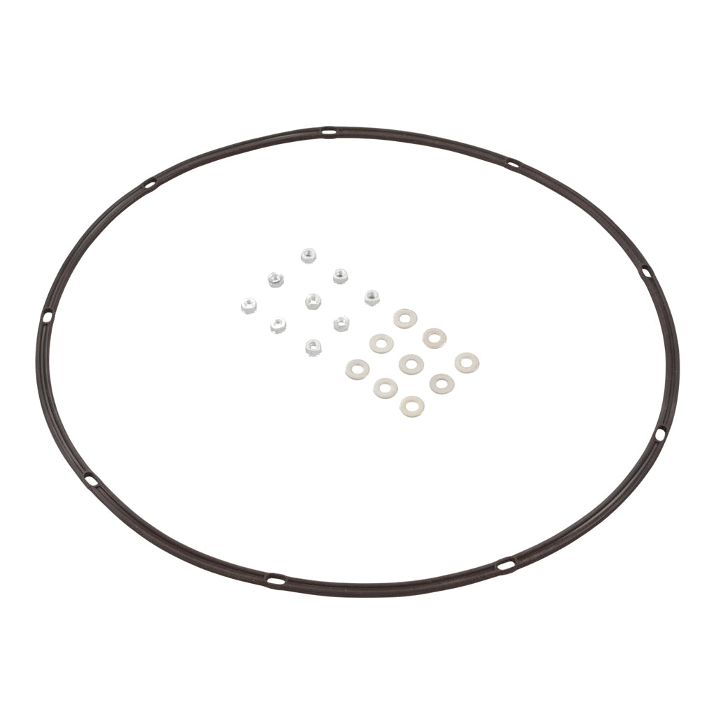 Pentair 77707-0244 tube sheet coil kit: dark rubber gasket ring with small screws and washers laid out beside it.