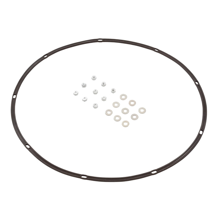 Pentair 77707-0244 tube sheet coil kit: dark rubber gasket ring with small screws and washers laid out beside it.