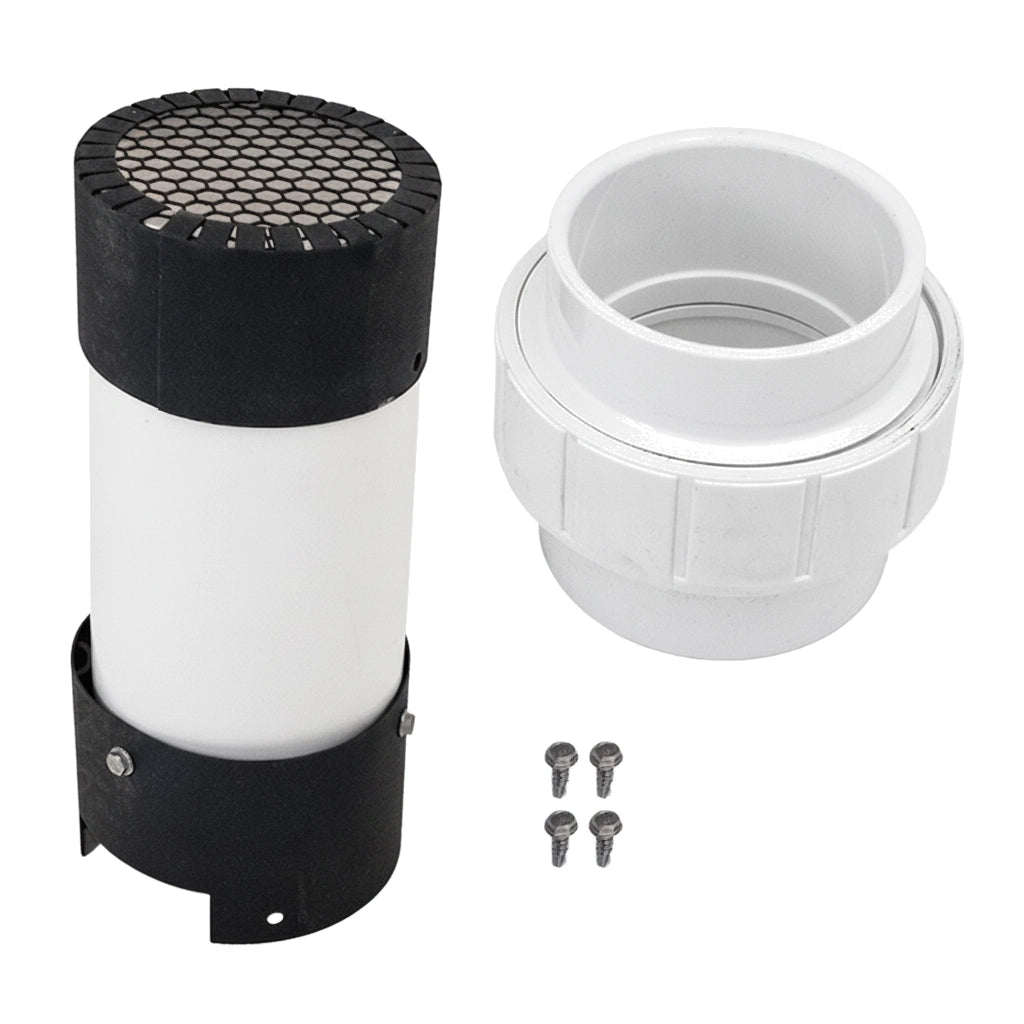 Pentair MasterTemp 125 direct air intake duct kit with white PVC union fitting, screens, and mounting screws