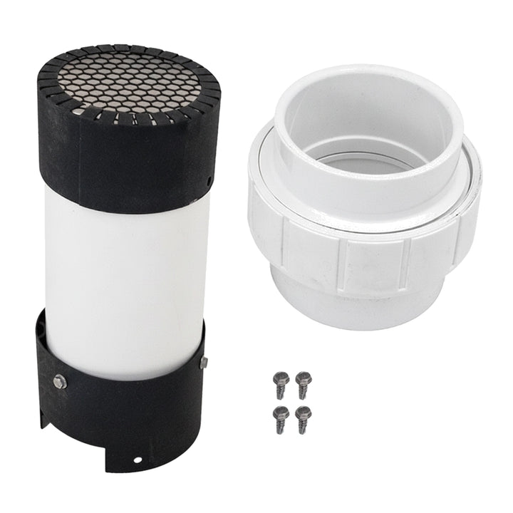 Pentair MasterTemp 125 direct air intake duct kit with white PVC union fitting, screens, and mounting screws